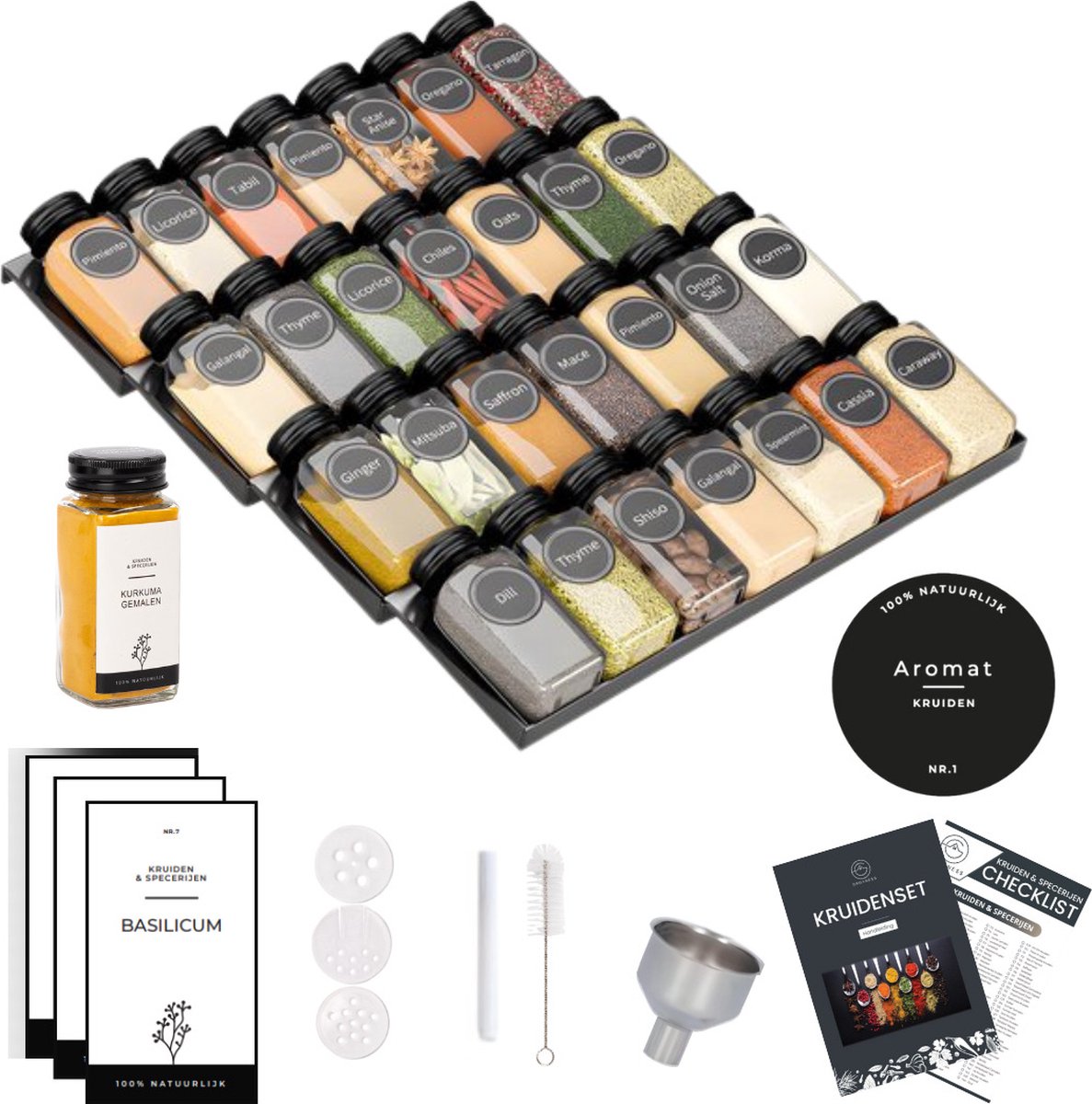 Kruidenrek liggend, incl 24 kruidenpotjes en volledig accessoires pakket!