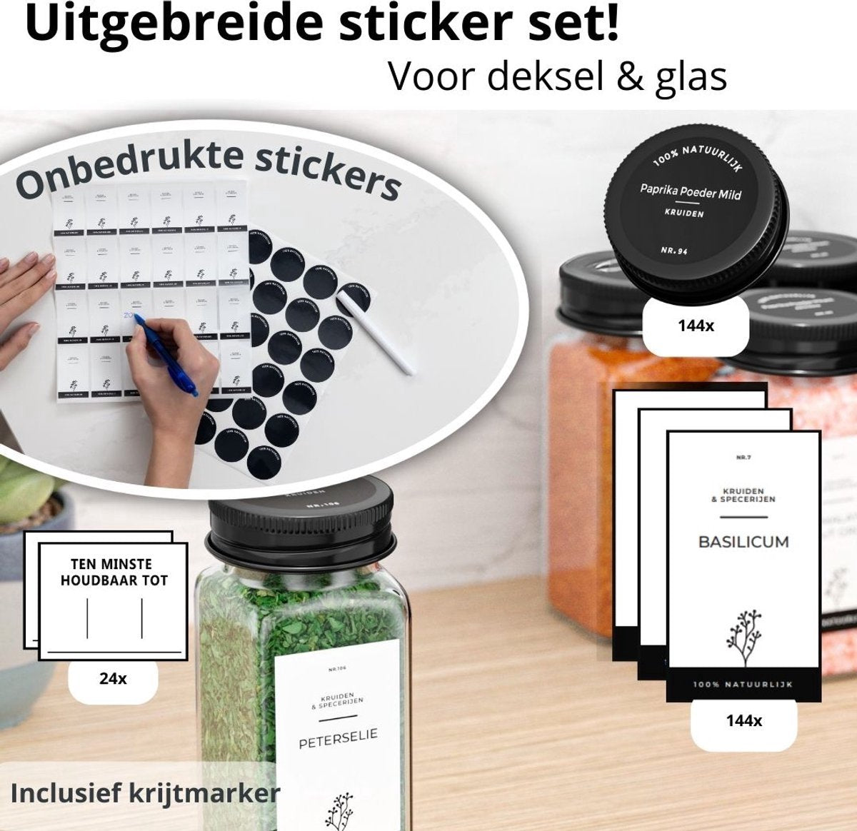 28 Kruidenpotjes met Zwarte deksel