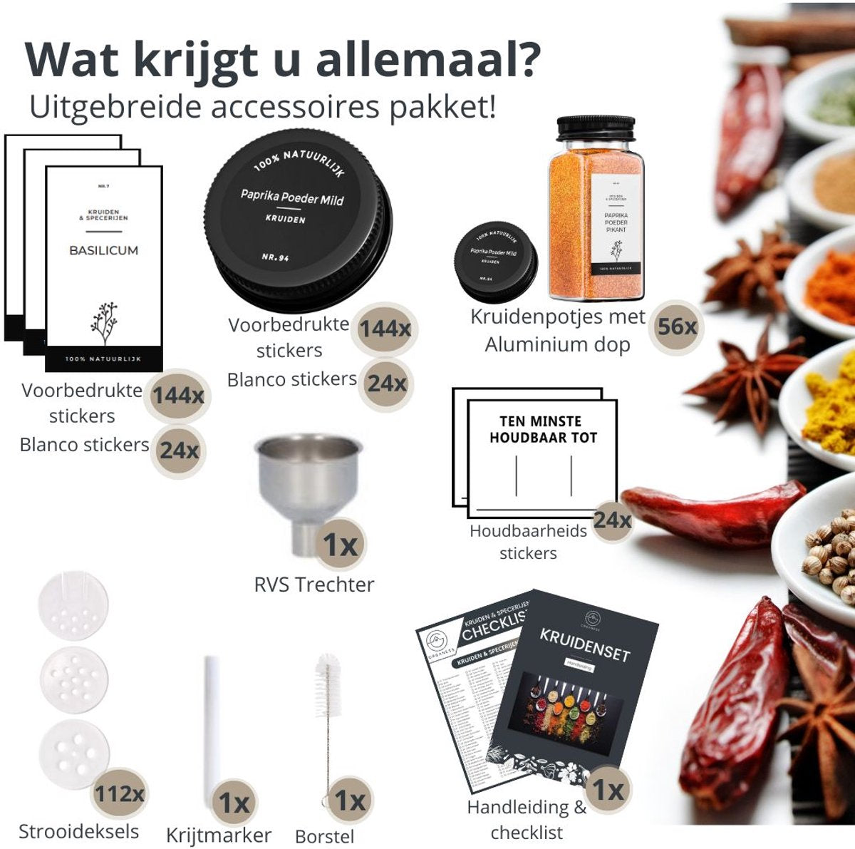56 Kruidenpotjes met zwart deksel