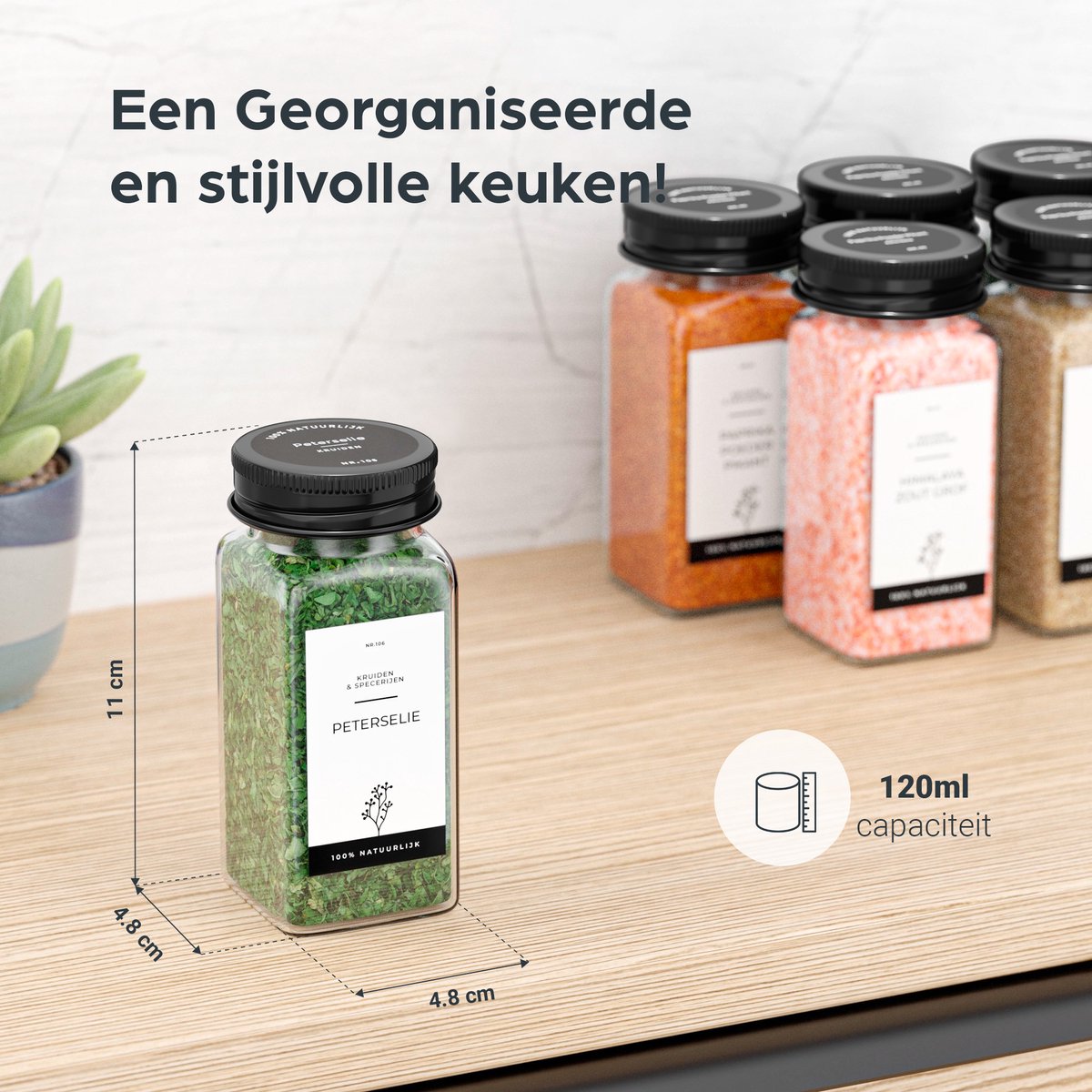 56 Kruidenpotjes met zwart deksel