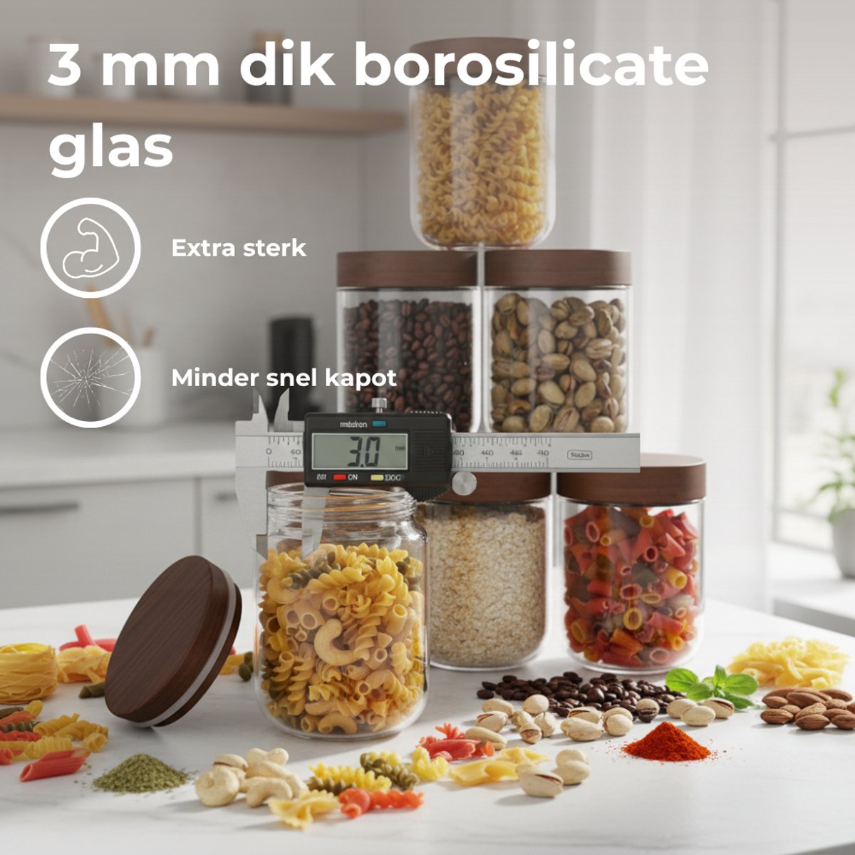 Voorraadpotten 475ml 12 stuks acacia deksel