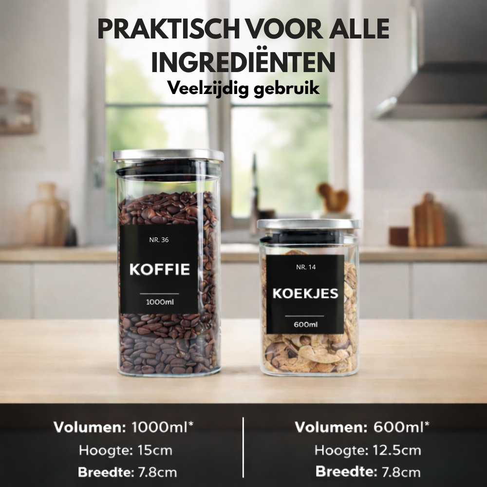Voorraadpotten 6 stuks RVS deksel