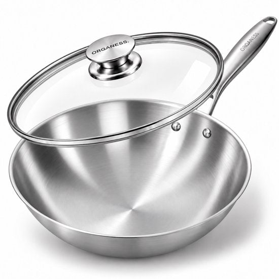 Organess RVS wokpan met glazen deksel 28 cm