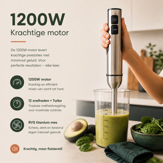 Staafmixer 1200W smoothie in maatbeker