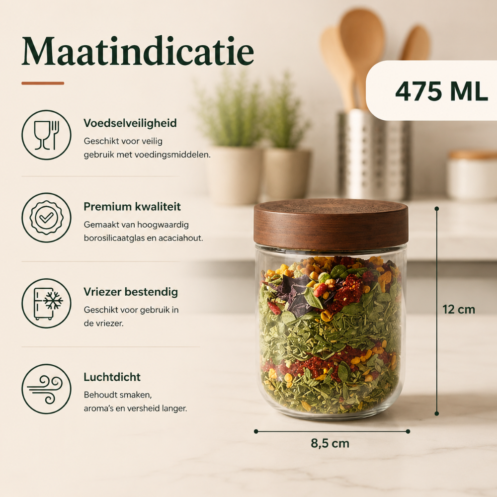 Voorraadpotten 475ml 6 stuks acacia deksel
