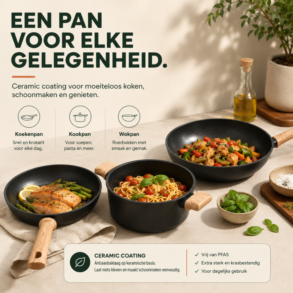 keramische pannenset 12-Delig