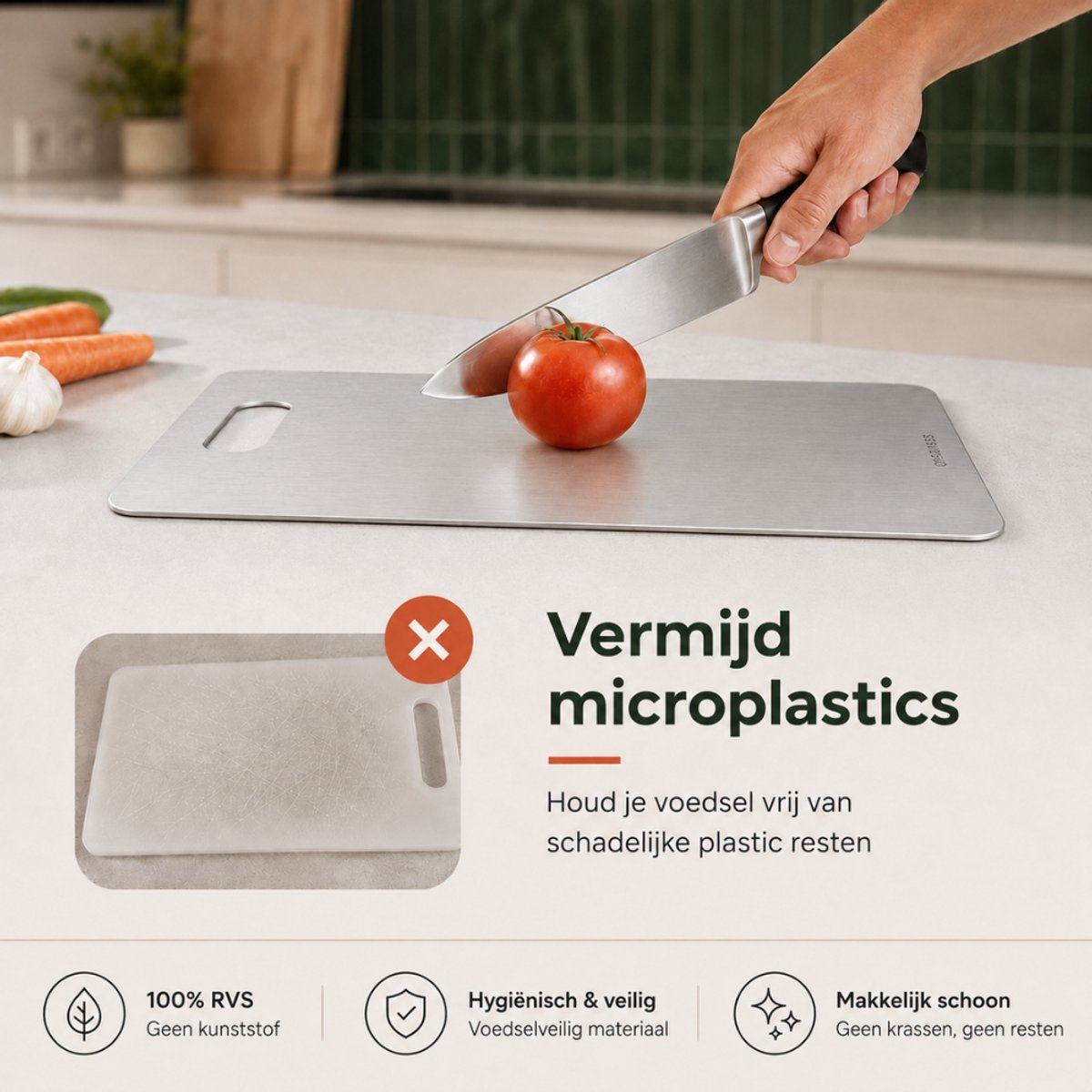 RVS snijplank – vermijd microplastics