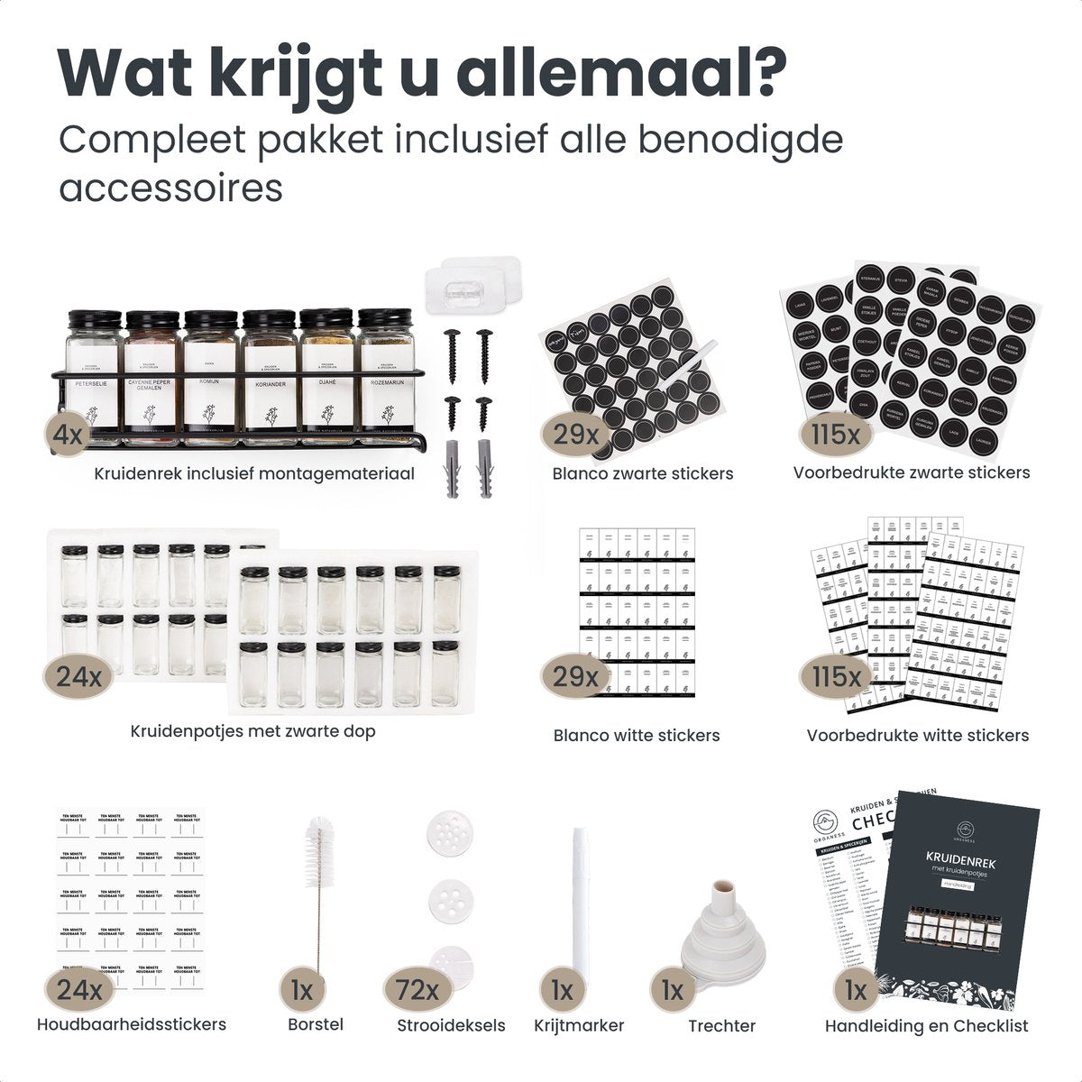 Kruidenrek ophangbaar, incl 24 kruidenpotjes en volledig accessoires pakket!