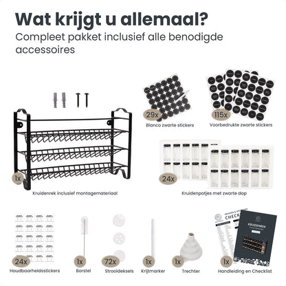 Kruidenrek staand incl 24 kruidenpotjes en volledig accessoires pakket!