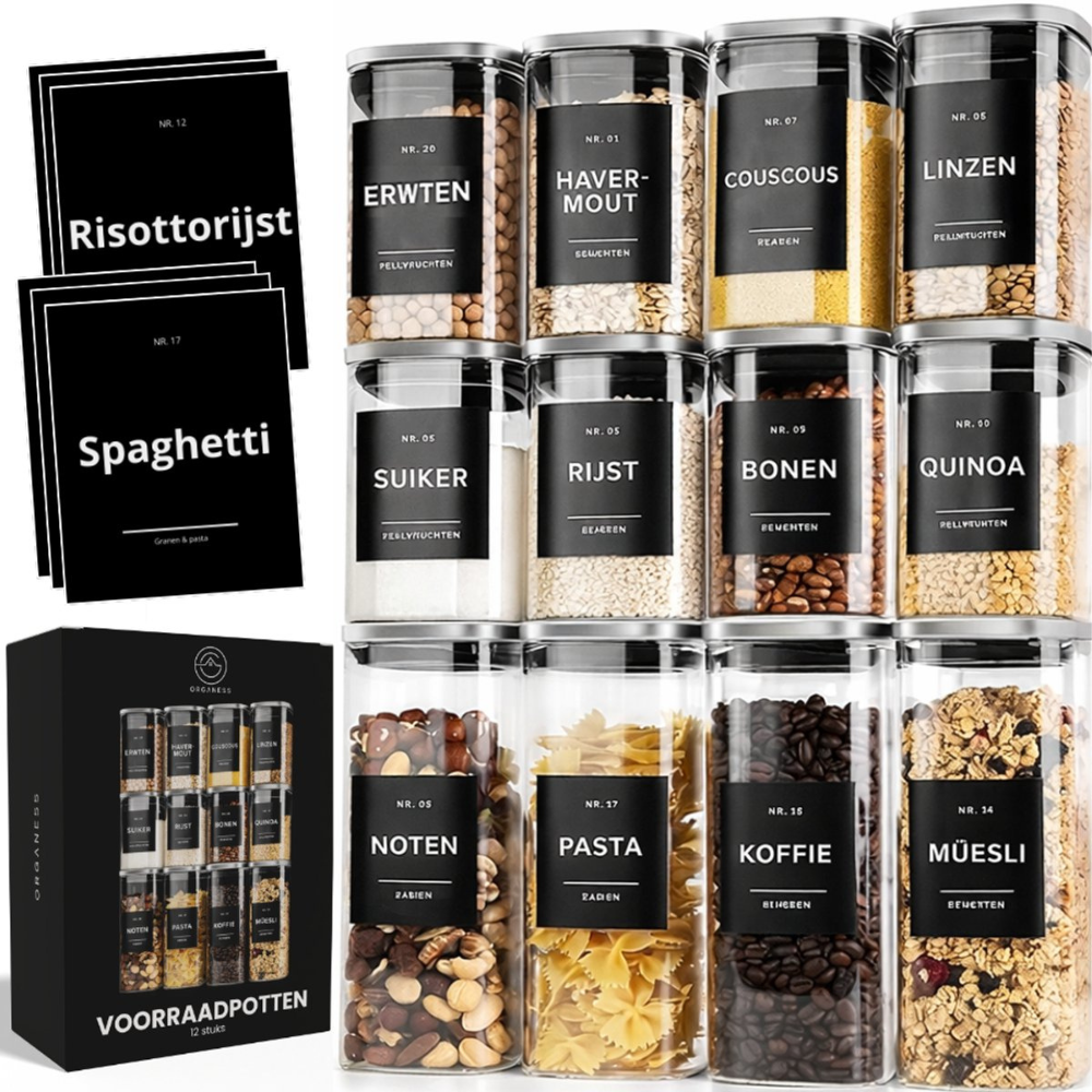 Voorraadpotten 12 stuks RVS deksel