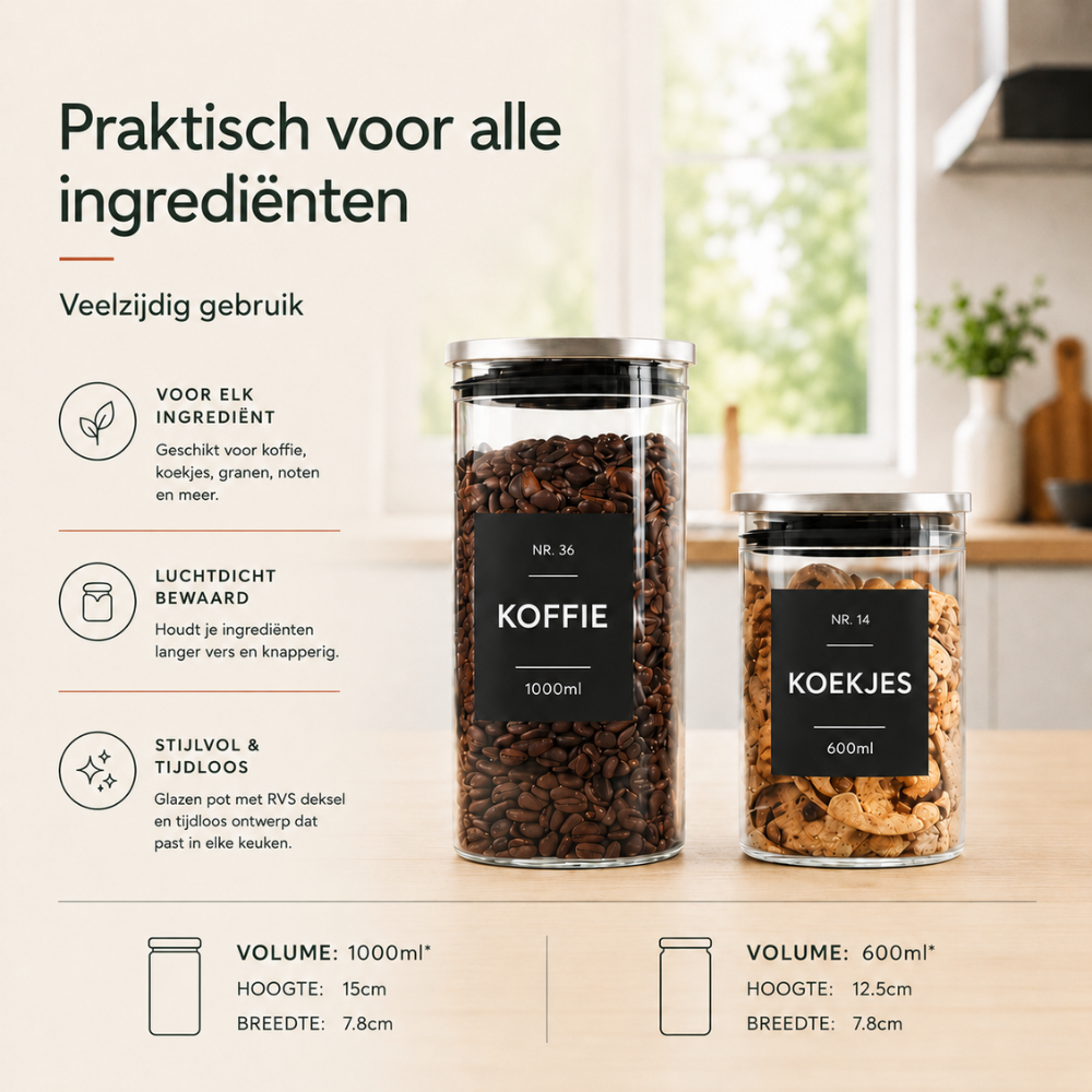 Voorraadpotten 12 stuks RVS deksel