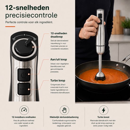 Staafmixer 12 snelheden en turboknop