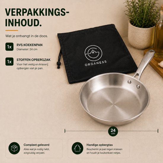 Verpakkingsinhoud RVS koekenpan 24 cm met opbergzak