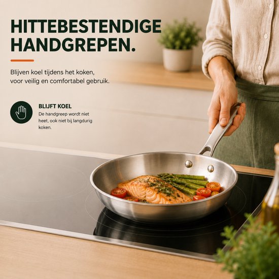 Hittebestendige handgreep RVS koekenpan