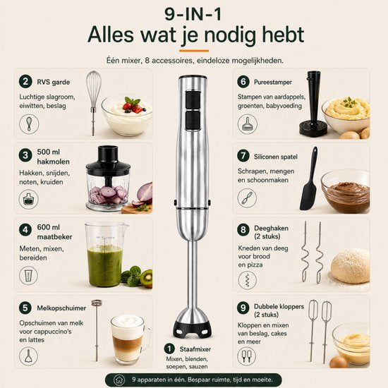 Organess staafmixer 9-in-1 set met accessoires