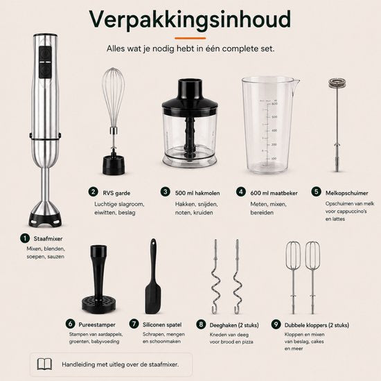 Verpakkingsinhoud staafmixer 9-in-1 set