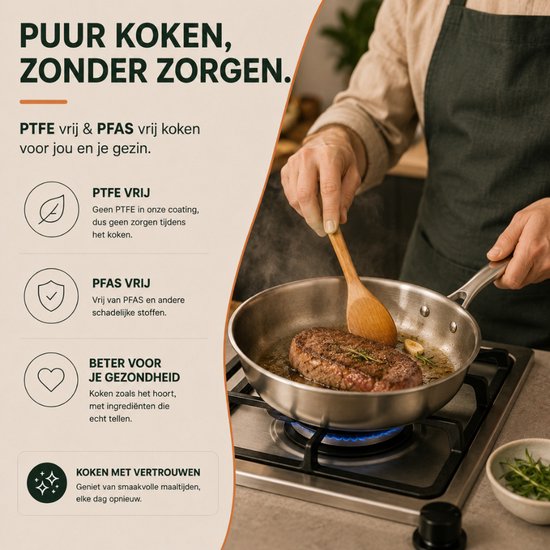 Steak bakken in RVS koekenpan op inductie