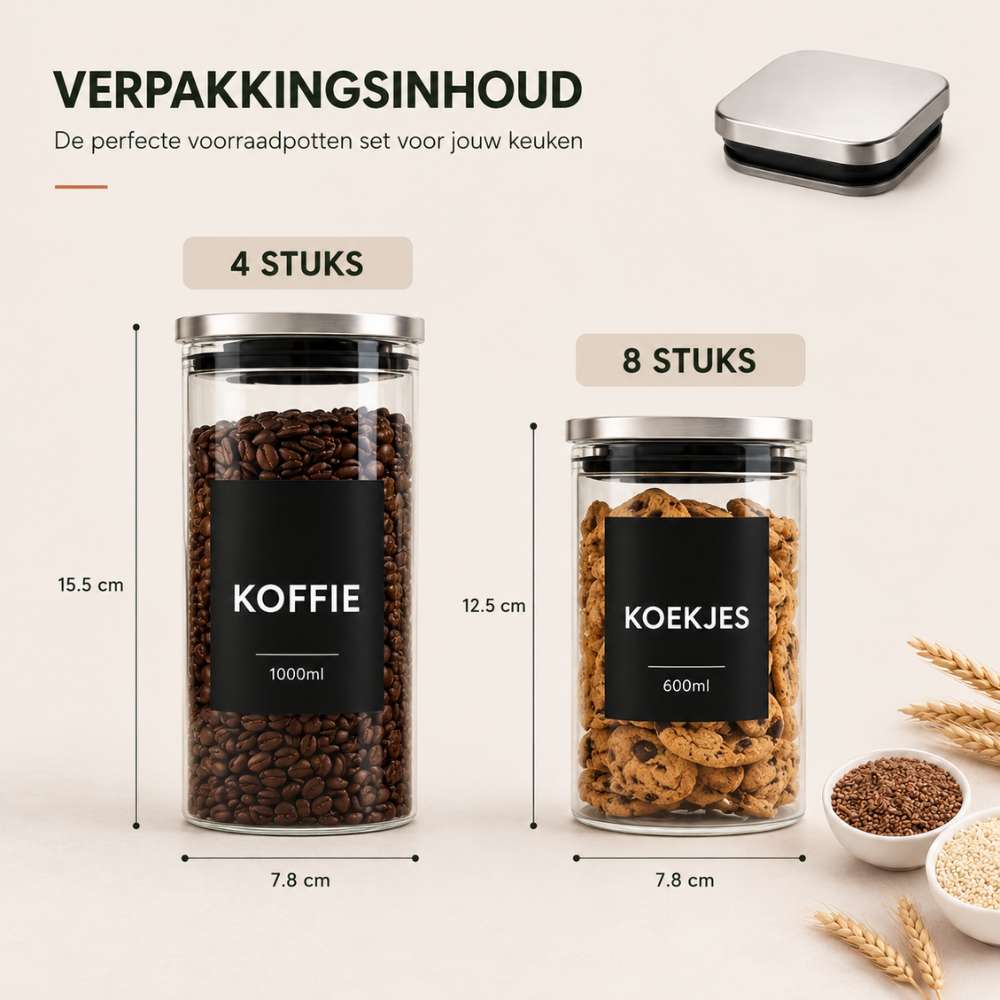 Voorraadpotten 12 stuks RVS deksel