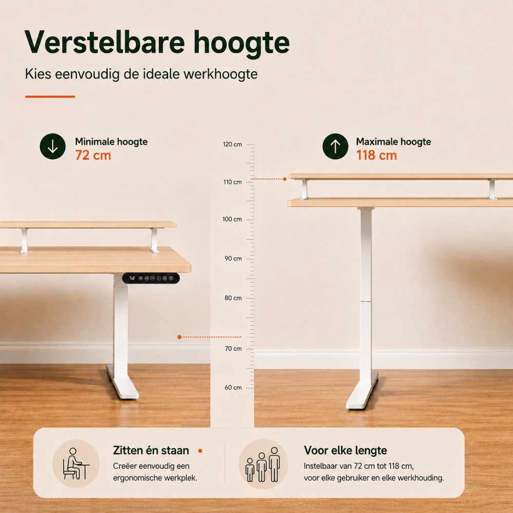 Zit sta bureau houtkleur met ophoging
