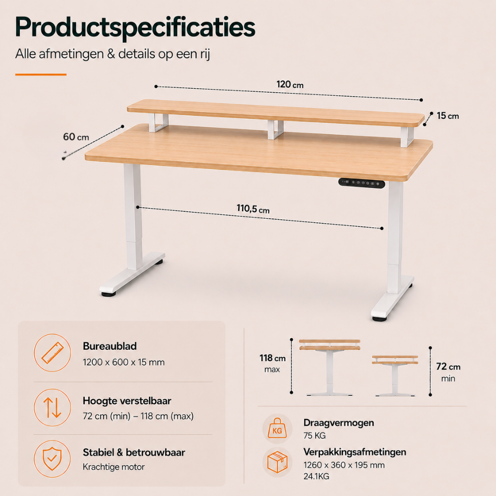 Zit sta bureau houtkleur met ophoging
