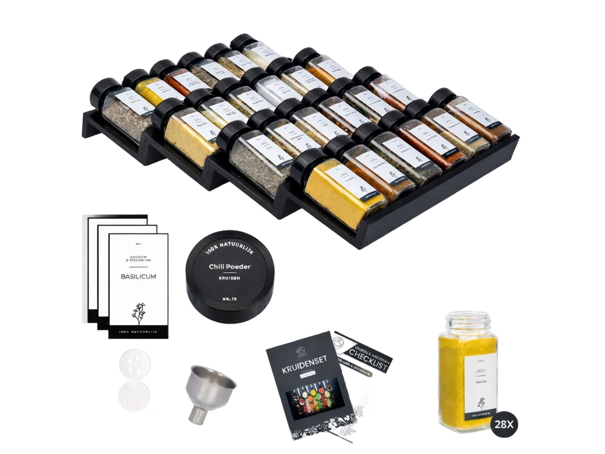 Kruidenrek liggend, incl 28 kruidenpotjes en volledig accessoires pakket!