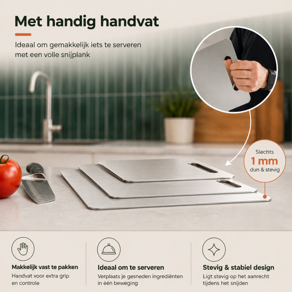 RVS snijplank met handig handvat